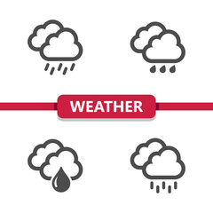 Obraz premium Weather Icons - Clouds, Cloudy, Cloud, Rain, Raining Vector Icon