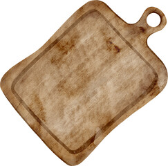 Watercolor wooden kitchen board. Hand drawn chopping board illustration isolated on transparent background. Cooking utensil