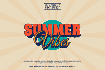 Editable text effect Summer Vibes 3d cartoon template style modren premium vector