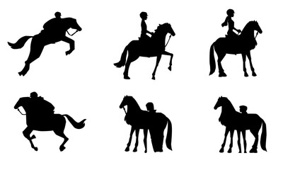 horse riding and horse riders  silhouettes