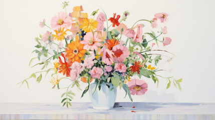 A painting of a bunch of flowers in a vase