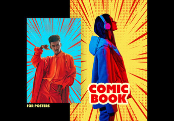 Comic Book Poster Photo Effect Mockup