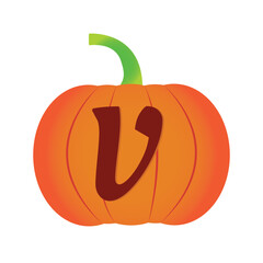 Halloween pumpkin vector icon. Flat icon design. Alphabets V halloween pumpkin transparent background.