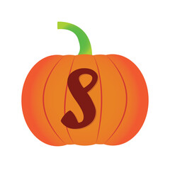 Halloween pumpkin vector icon. Flat icon design. Alphabets S halloween pumpkin transparent background.