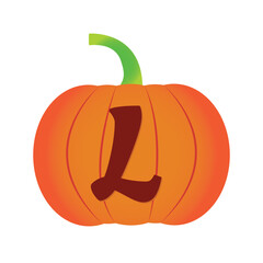 Halloween pumpkin vector icon. Flat icon design. Alphabets L halloween pumpkin transparent background.