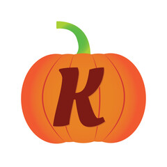 Halloween pumpkin vector icon. Flat icon design. Alphabet K halloween pumpkin transparent background.