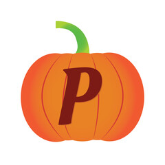 Halloween pumpkin vector icon. Flat icon design. Alphabets P halloween pumpkin transparent background.