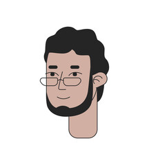 Eyeglasses middle aged arab man 2D linear cartoon character head. Middle eastern adult guy eyewear isolated line vector person face white background. Bearded muslim male color flat spot illustration
