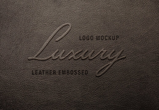 Realistic Brown Pressed Leather Texture Luxury Debossed Logo Mockup