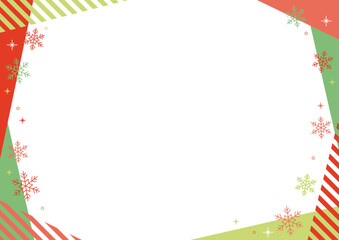 雪の結晶　クリスマスカラー  フレーム  幾何学　ストライプ　赤　緑