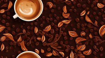 coffee and chocolate splashes into an inviting seamless pattern on a brown background. The image...