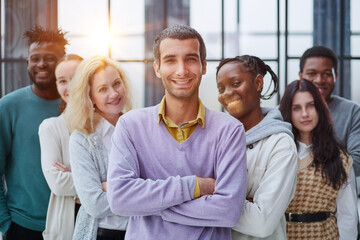 group of successful business people standing in the office