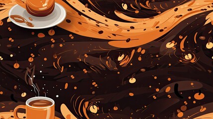 coffee and chocolate splashes into an inviting seamless pattern on a brown background. The image radiate warmth and comfort.