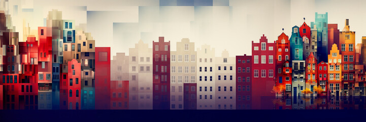 Romantic European cityscape in flat design.