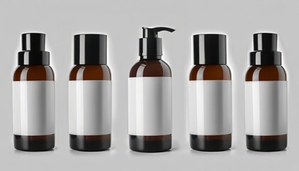 Set with blank syrums of cosmetic products on white background. Mockup for design