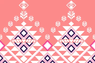 Poster Ethnic pattern designs, ethnic pattern graphics, geometric shapes and flowers are used for weaving ,rug,clothing, wrap, batik, fabric, embroidery style illustration, Ethnic abstract pixel art style © Nongluck