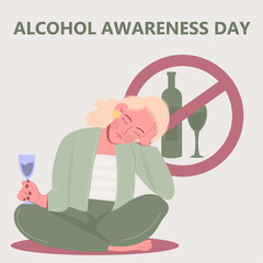 Alcohol awareness day. Sad woman with a glass of alcohol