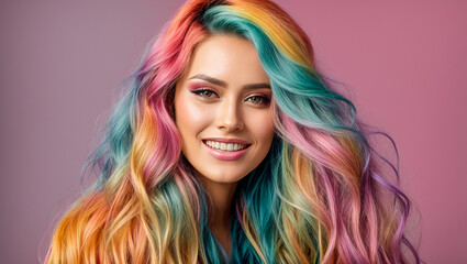 Beautiful girl portrait with multi-colored hair