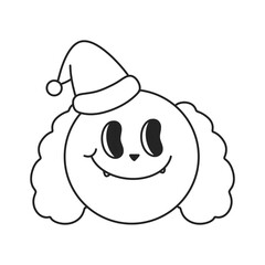 dog outline doodle Merry Christmas and Happy New year. trendy retro groovy cartoon style. 