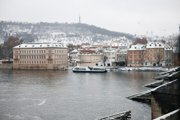 Obraz premium Prague historical beautiful Landmarks in Pictures in winter time