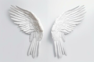 White angelic wings on white background. Generative AI