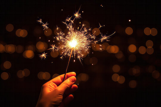 Hands holding a bright festive sparkler for Christmas or New Years Eve event