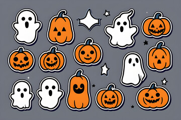 Cute Halloween pumpkins and Halloween ghosts