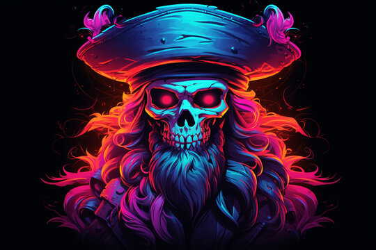 pirate vector. neon dark background.  3d rendering,  AI generative 