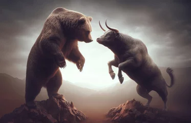 Fototapeten Bear and Bull Markets Confrontation © cherezoff