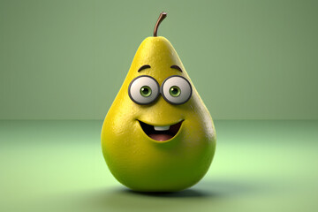 Pear With Cute Face 3d Rendering