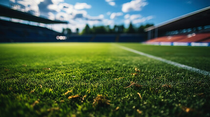 Green grass in soccer/football stadium. Generative AI - obrazy, fototapety, plakaty