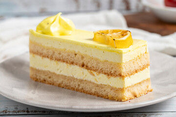 Lemon cake. Lemon slice cake on a plate. Close up