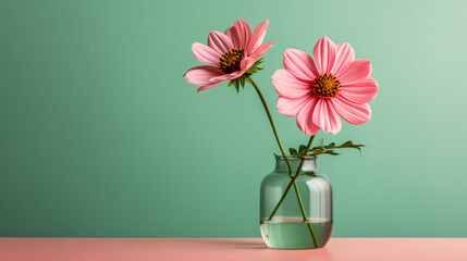 A single pink flower is in a vase - Powered by Adobe