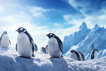 Outdoor-Kissen group of cute penguins in winter © Salawati