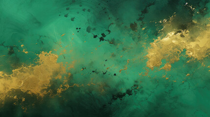 Fototapeta na wymiar Emerald Green and Sparkling Gold Gritty Background Created with Generative AI 