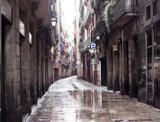 Foto auf Acrylglas Old streets of Barrio Gotico in Barcelona, Catalonia. It is the center of the old city of Barcelona. Center of touristic life © tan4ikk
