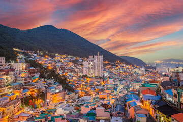 Gamcheon Culture Village at Sunset in Busan, South Korea.