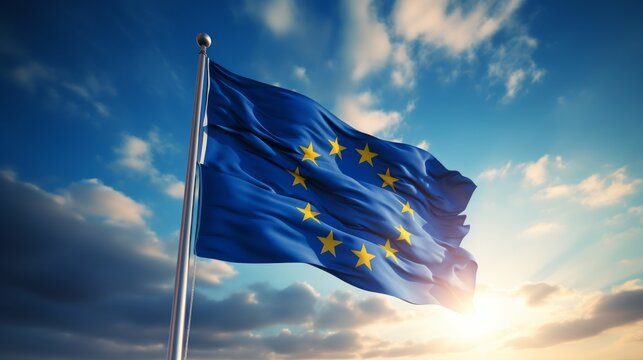 European Union flag. EU Flag. Blue with yellow stars.