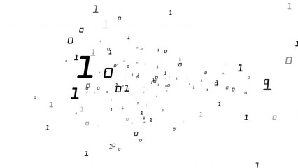 Technology background with digital binary zero one numbers. Data transfer animation digits as particles