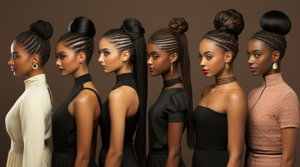 Fashionable black women posing in studio. Multiethnic group african american female models. - Powered by Adobe