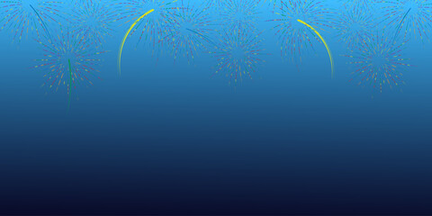 Colorful fireworks on a blue gradient background. empty space for text. vector illustration. Festive background.