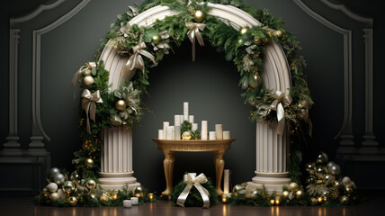 Fototapeta na wymiar 3d luxury podium christmas decoration and space for your luxury product. Christmas background concept. Generative AI.