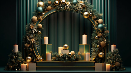 Fototapeta premium 3d luxury podium christmas decoration and space for your luxury product. Christmas background concept. Generative AI.