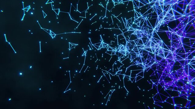 4K plexus node network digital cyber effects. Scientific sci fi motion graphics background.