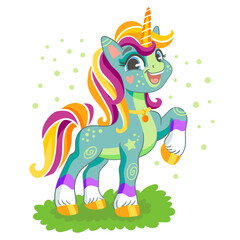 Cute cartoon character bright unicorn vector illustration