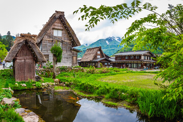 Fototapeta na wymiar World Heritage Shirakawago Village is a farming village located in a valley along the Shogawa River, registered as a UNESCO World Heritage Site in 1995, Gifu Prefecture, Japan.