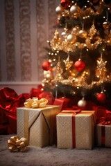 Naklejka na ściany i meble christmas tree and gifts