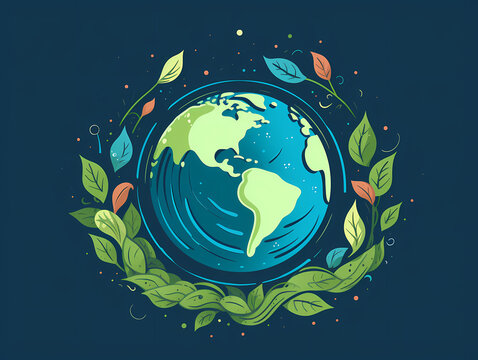 A Drawing Of A Planet Earth Surrounded By Leaves