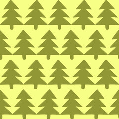 Geometry Christmas tree seamless pattern. Fir tree colorful background for Wrapping paper, Banner, Postcard, Wallpaper. Flat style cartoon vector illustration, Holiday and New year template.