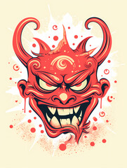 A Red Cartoon Face With Horns And Sharp Teeth
